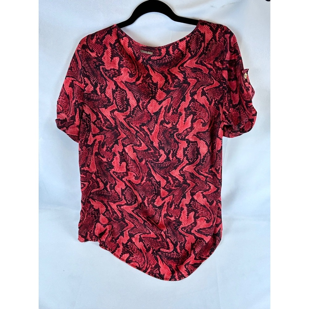 Michael Kors Women's  Size L Short Sleeve Red/Black Snake Skin Blouse‎